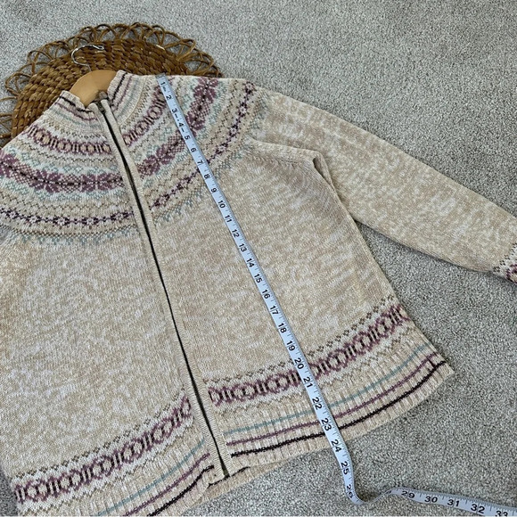 Tiara International Vintage 2001 Retro Faire Isle Zipper Front Sweater Boho L - Picture 12 of 12